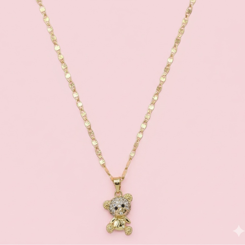 Gold Teddy Bear Pendant Necklace